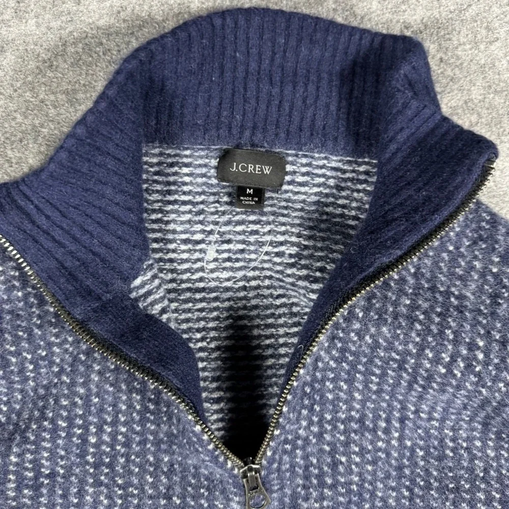 J.Crew Mens Merino Wool Blend Quarter Zip Birdseye Knit Sweater Navy Blue Size M